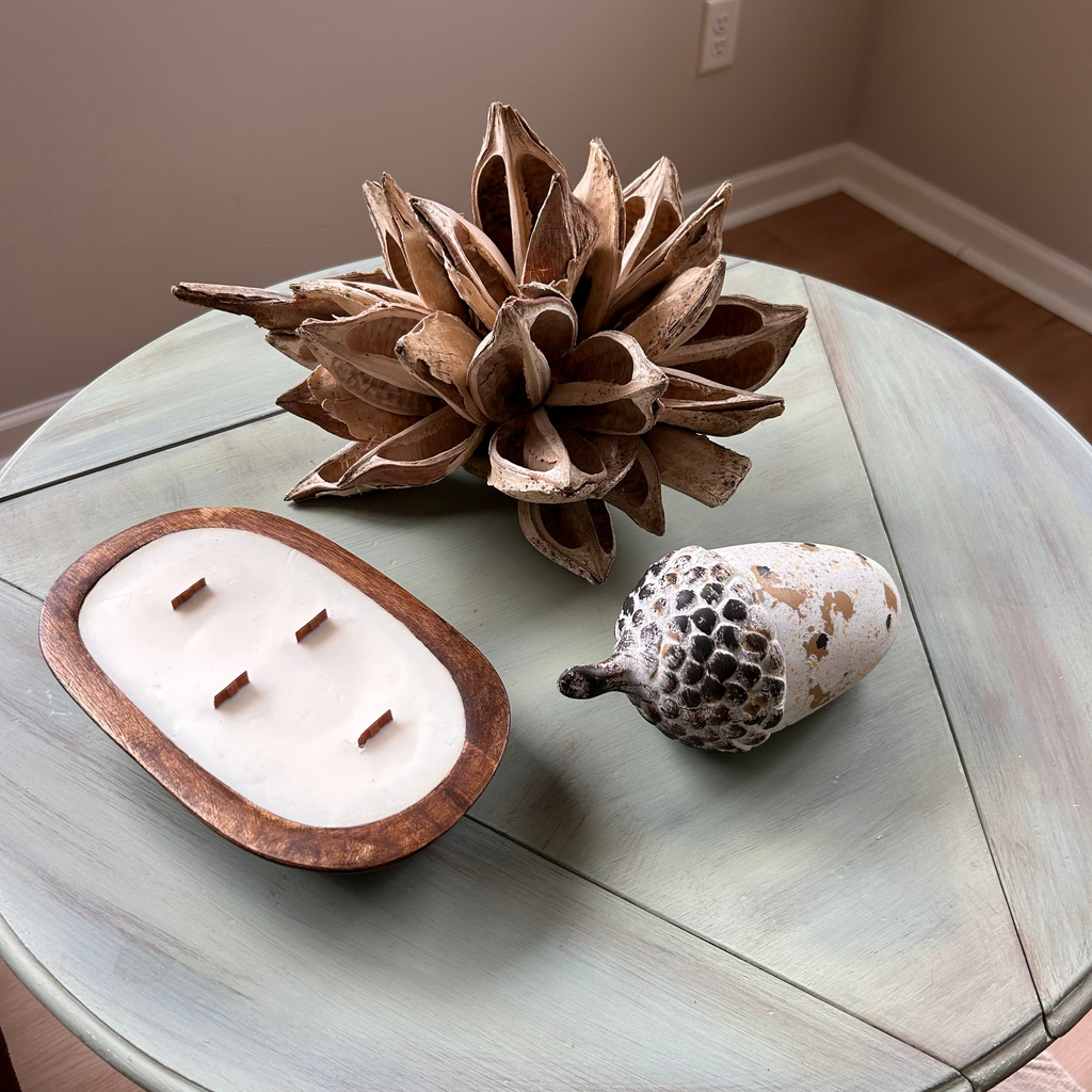 Hand-carved Wooden Dough Bowl Candle